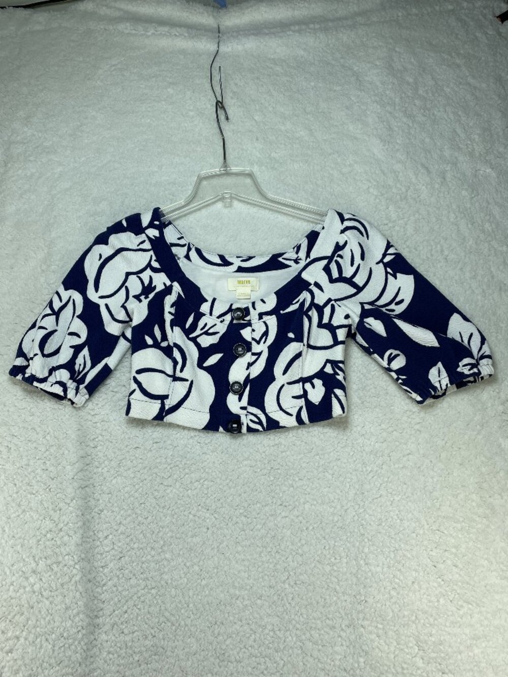 Anthropologie Maeve Crop Top Womens Size XS Blue White Short Body Print Lined